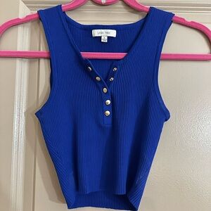 Love Tree Royal Blue Ribbed Crop Top with Button Detail